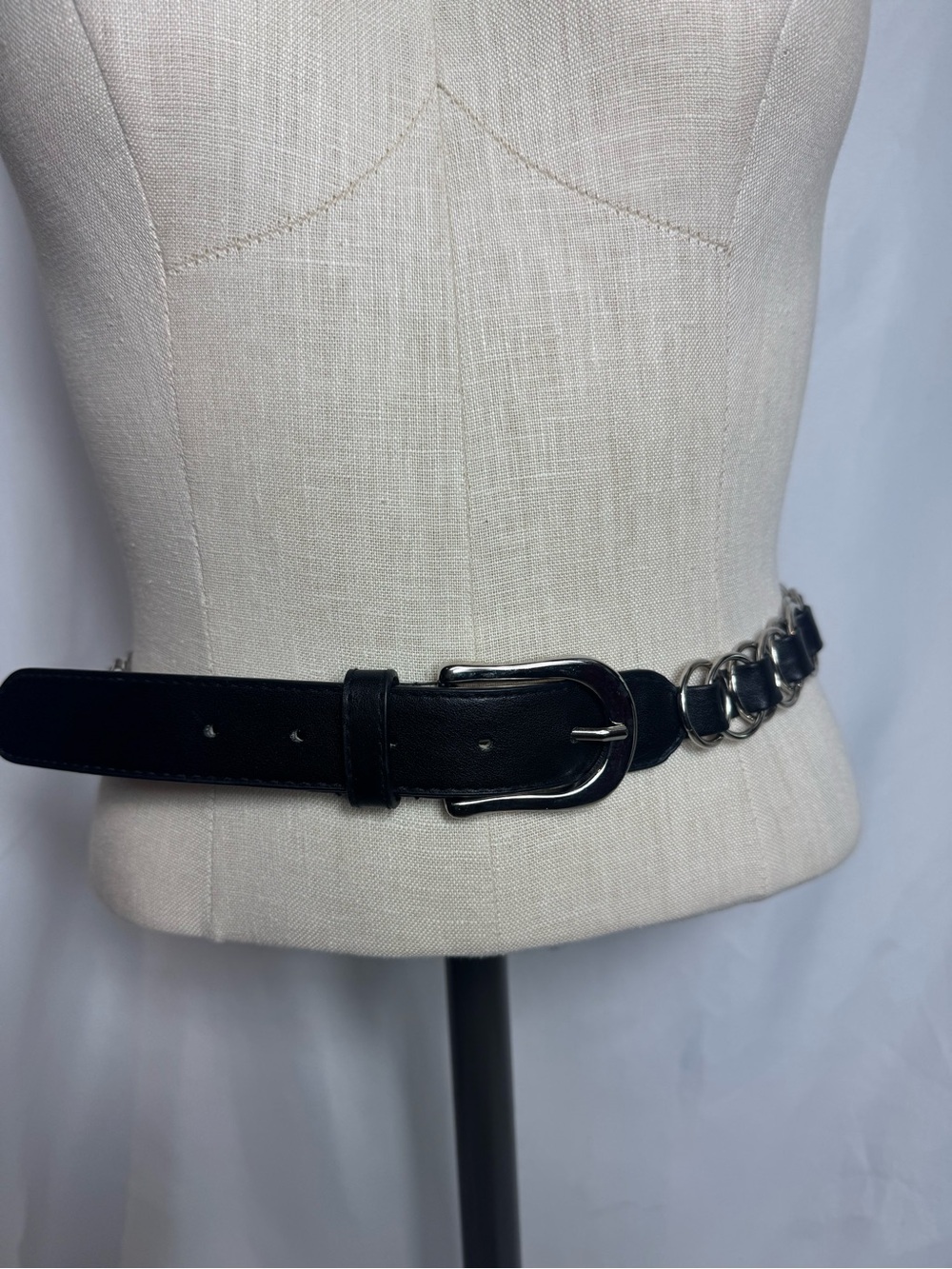 Faux Black Leather Chain-Link Waist Belt party feminine